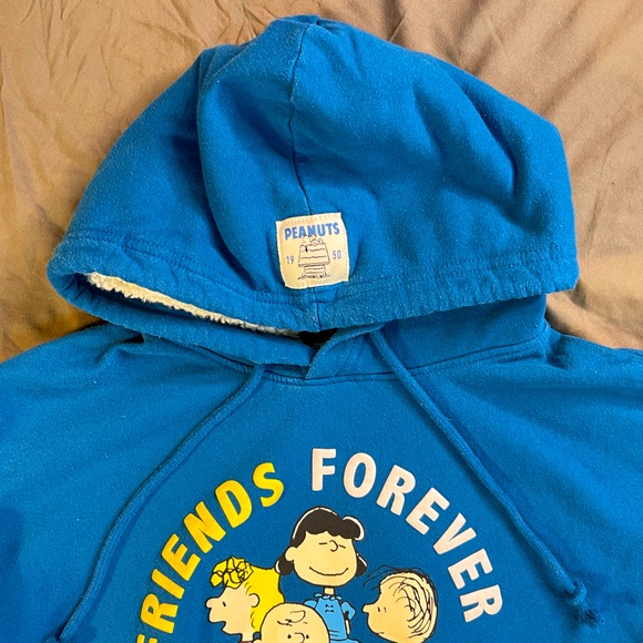 Peanuts Snoopy Charlie Brown Friends Forever Blue Pullover Hoodie Medium - Picture 2 of 4